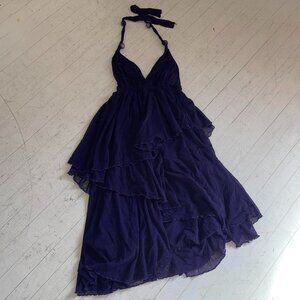 Jean Paul Gaultier Soliel Purple Mesh Halter Dress with Bead Strap